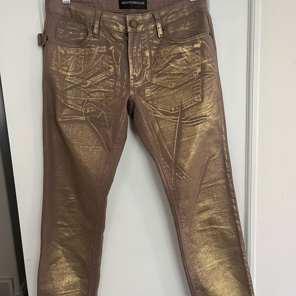 Zadig & Voltaire deluxe women’s Brown Darkside Dore Gold coated jeans - Picture 1 of 7